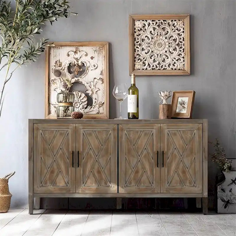 4-Door Vintage Wooden Sideboard - American Country Style