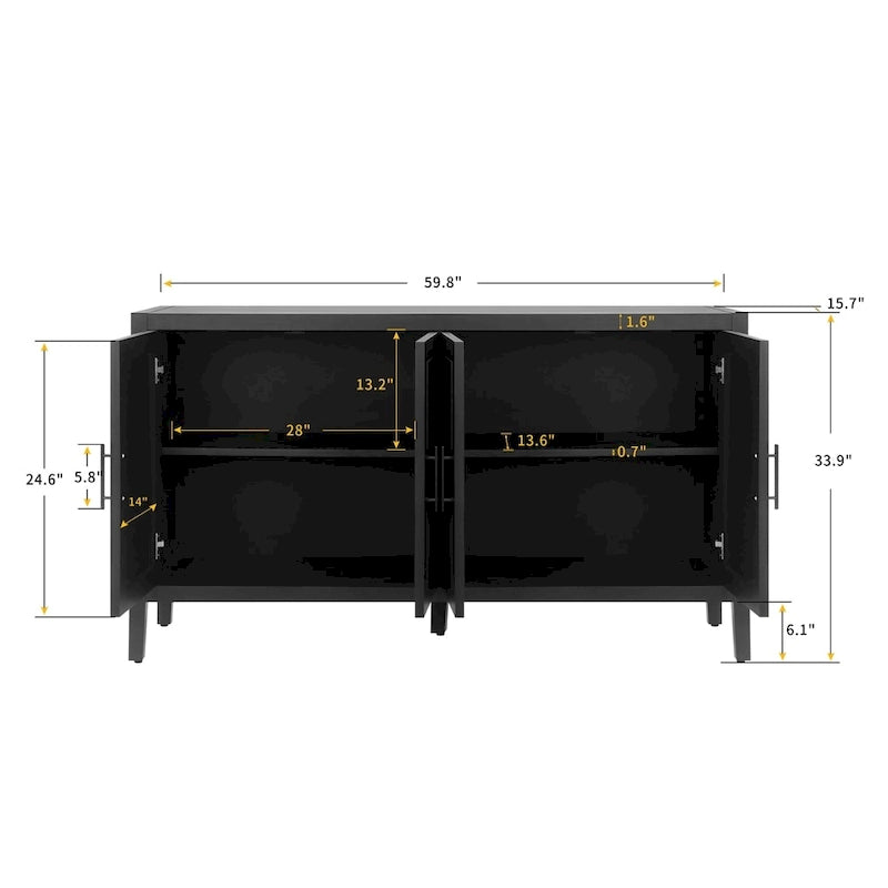 4-Door Vintage Wooden Sideboard - American Country Style