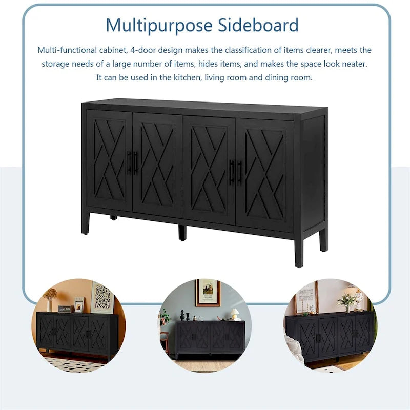4-Door Vintage Wooden Sideboard - American Country Style