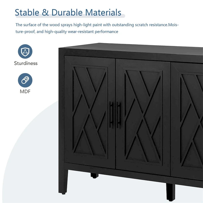 4-Door Vintage Wooden Sideboard - American Country Style