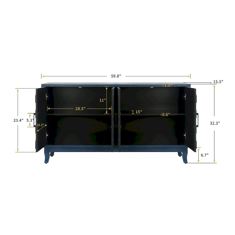 4-Door Vintage Wooden Sideboard - American Country Style