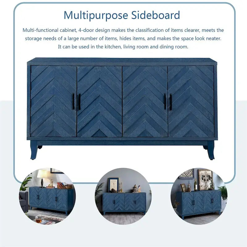4-Door Vintage Wooden Sideboard - American Country Style