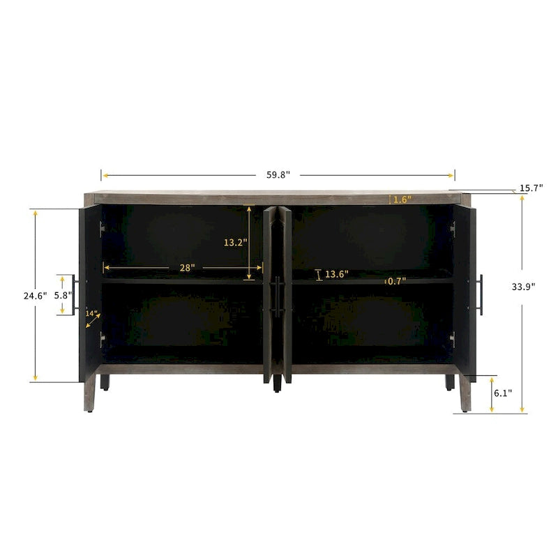 4-Door Vintage Wooden Sideboard - American Country Style