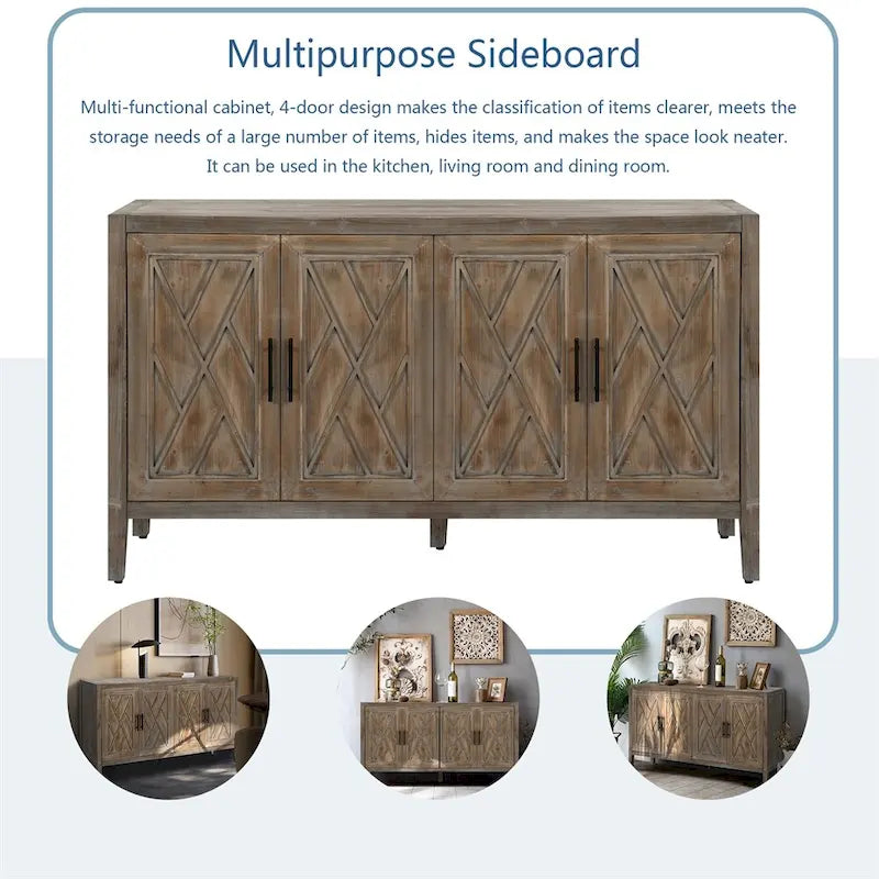 4-Door Vintage Wooden Sideboard - American Country Style
