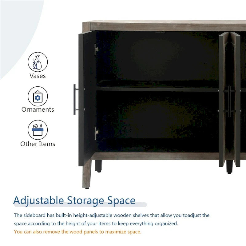 4-Door Vintage Wooden Sideboard - American Country Style