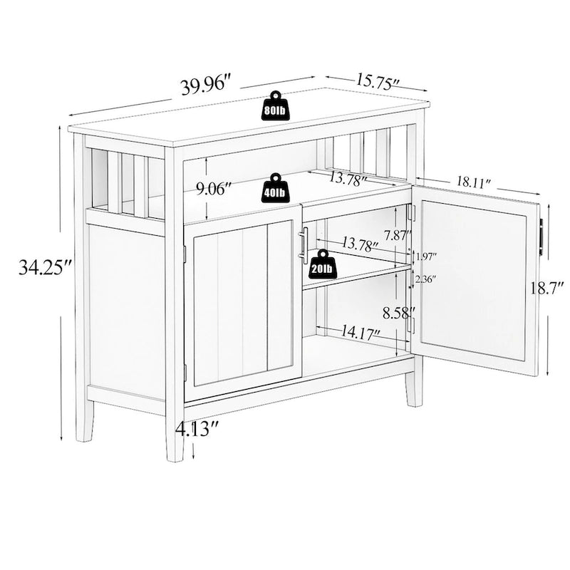 French Country Buffet Cabinets, Storage Cabinets with 2 Dividers