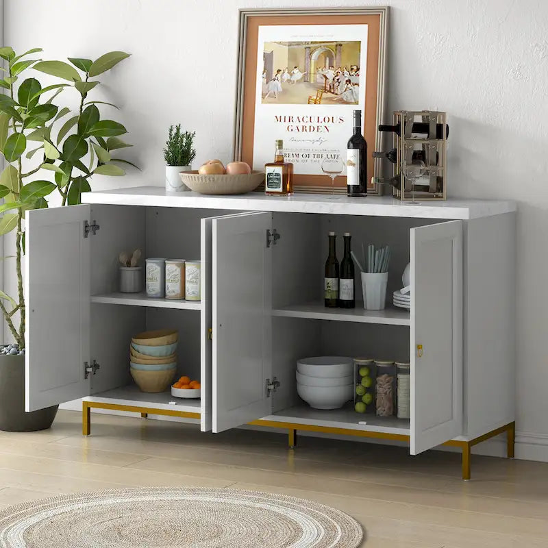 Modern Sideboard with 4 door cabinet with Metal Handles and Adjustable Shelves
