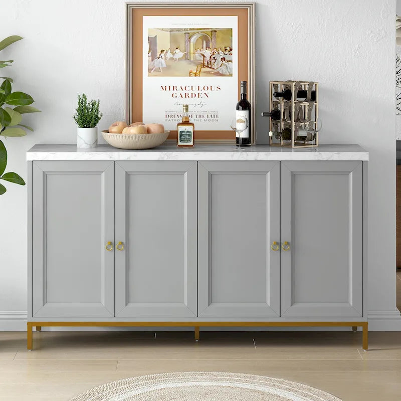 Modern Sideboard with 4 door cabinet with Metal Handles and Adjustable Shelves