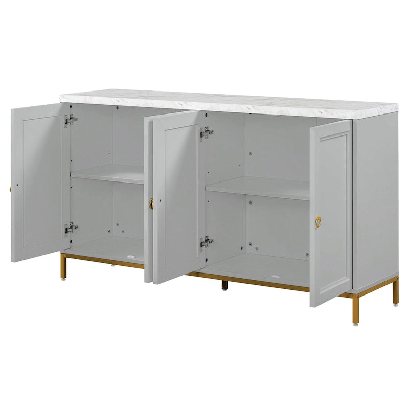 Modern Sideboard with 4 door cabinet with Metal Handles and Adjustable Shelves