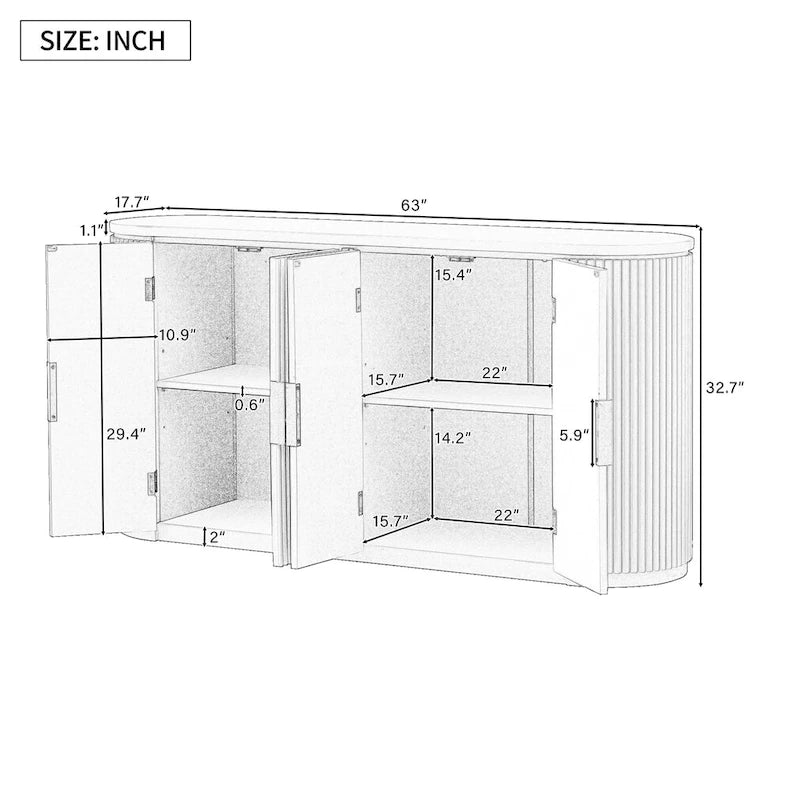 63 Vertical Striped Door Storage Cabinet with Adjustable Shelves