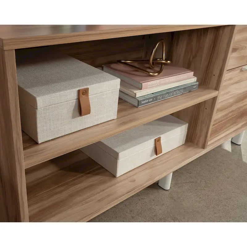 File Credenza with Drawers and Open Shelving - Kiln Acacia