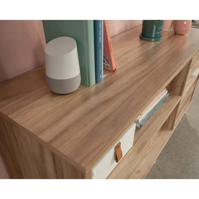 File Credenza with Drawers and Open Shelving - Kiln Acacia