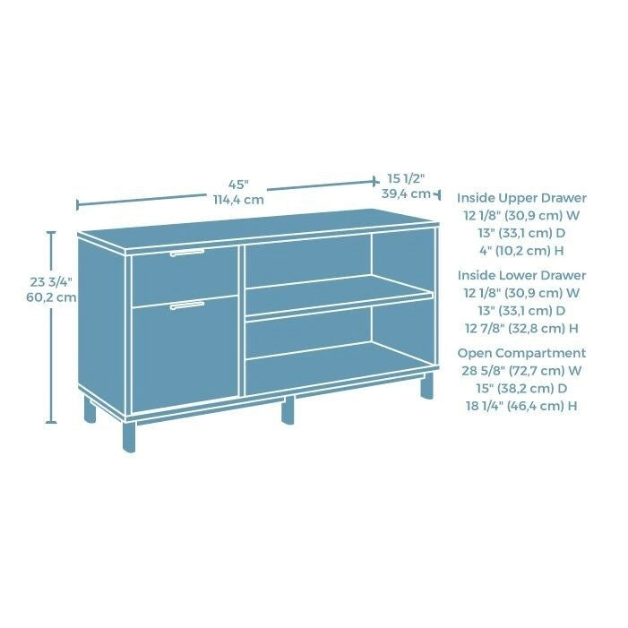 File Credenza with Drawers and Open Shelving - Kiln Acacia