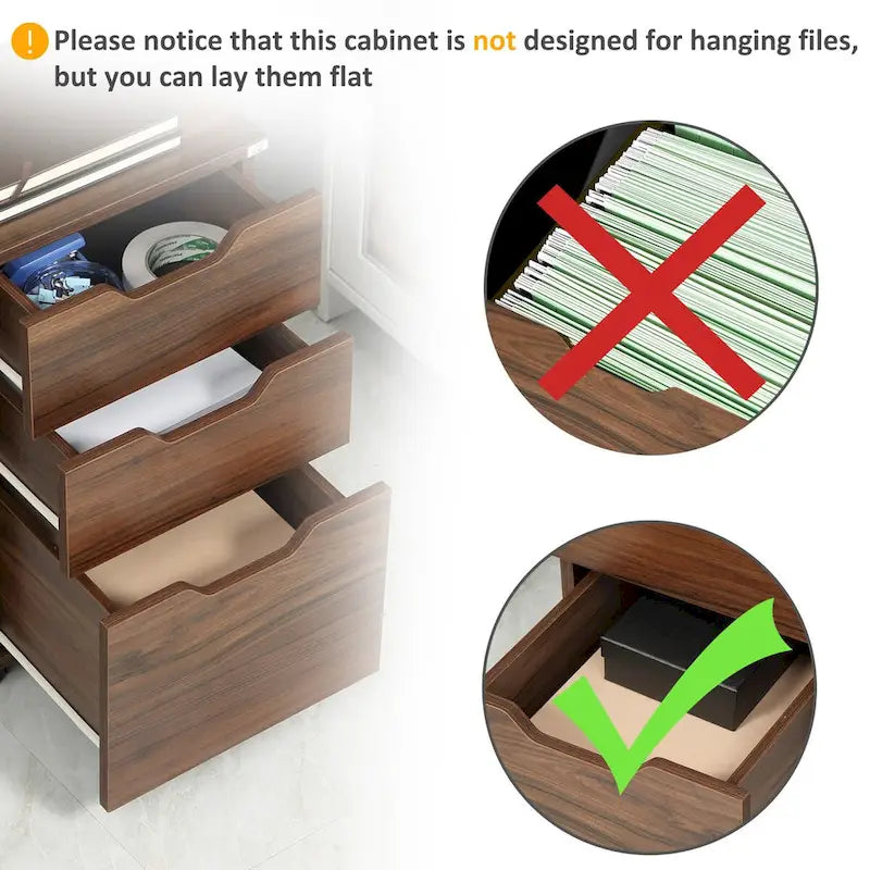 3 Drawer Office Storage Cabinet, Under Desk Cabinet with Wheels for Bedroom, Living Room, Brown Wood Grain