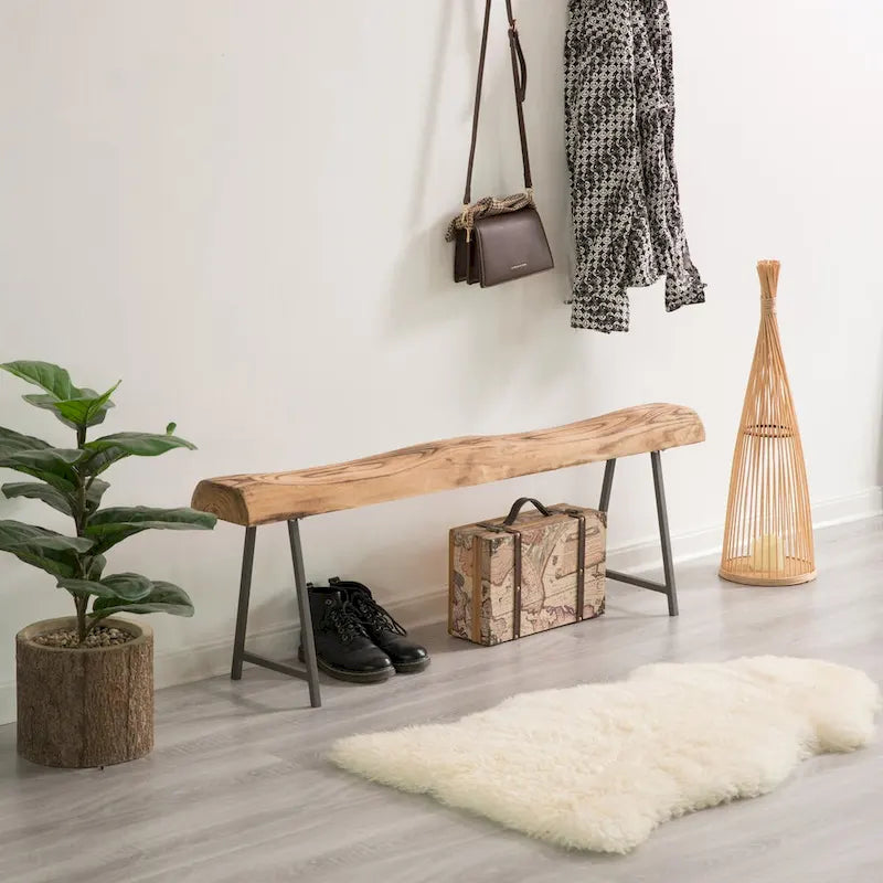 Rustic Carved Wood Natural Log Accent Bench