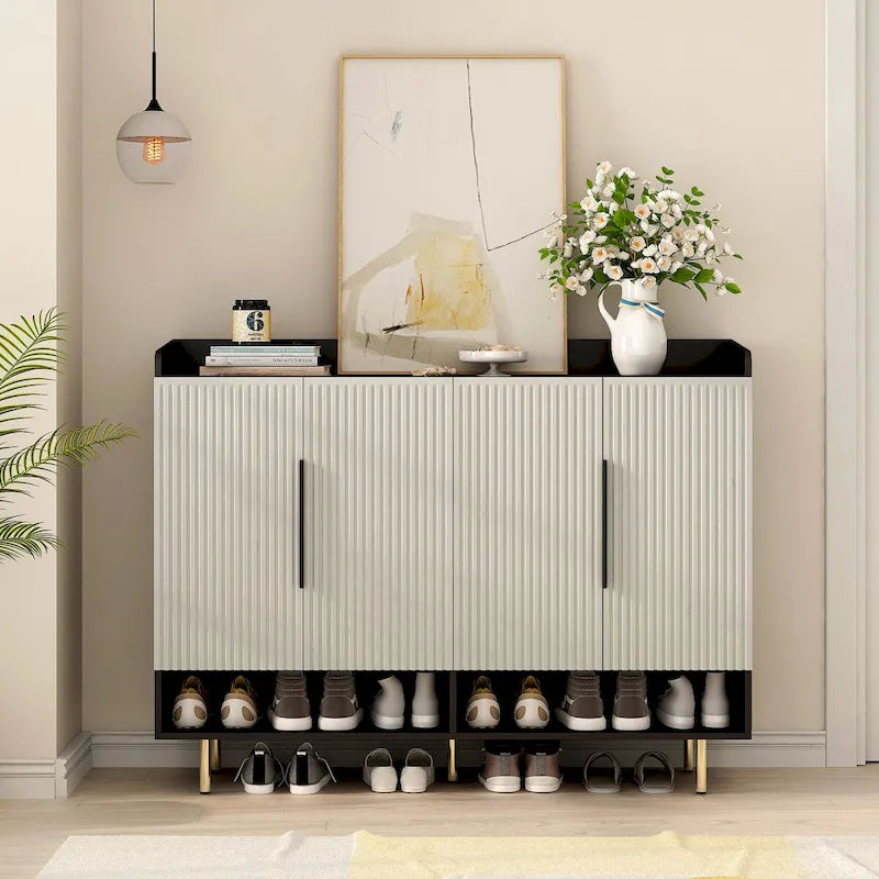 Shoe Cabinet with 4 Doors Large Modern Shoe Storage Organizer Cabinet with Adjustable Shelves for Entryway Shoe Rack Cabinet