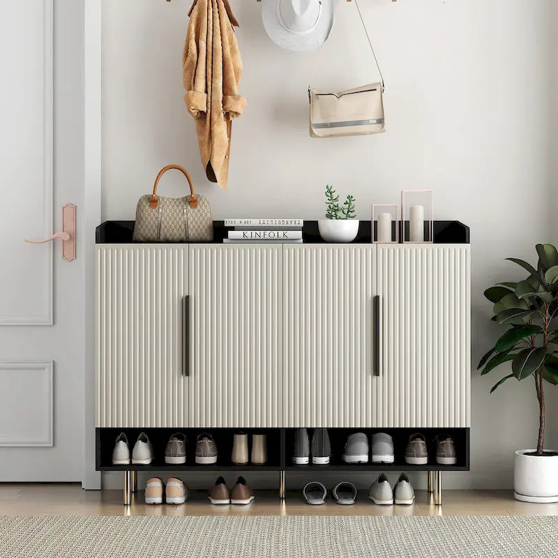 Shoe Cabinet with 4 Doors Large Modern Shoe Storage Organizer Cabinet with Adjustable Shelves for Entryway Shoe Rack Cabinet