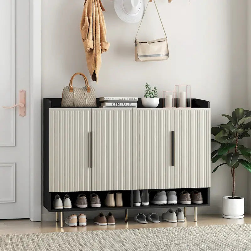 Shoe Cabinet with 4 Doors Large Modern Shoe Storage Organizer Cabinet with Adjustable Shelves for Entryway Shoe Rack Cabinet