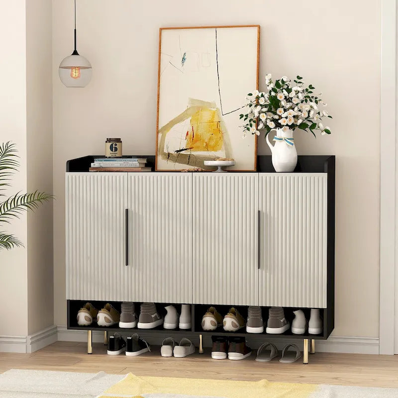Shoe Cabinet with 4 Doors Large Modern Shoe Storage Organizer Cabinet with Adjustable Shelves for Entryway Shoe Rack Cabinet