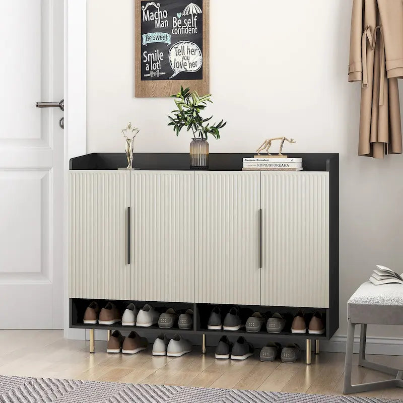 Shoe Cabinet with 4 Doors Large Modern Shoe Storage Organizer Cabinet with Adjustable Shelves for Entryway Shoe Rack Cabinet