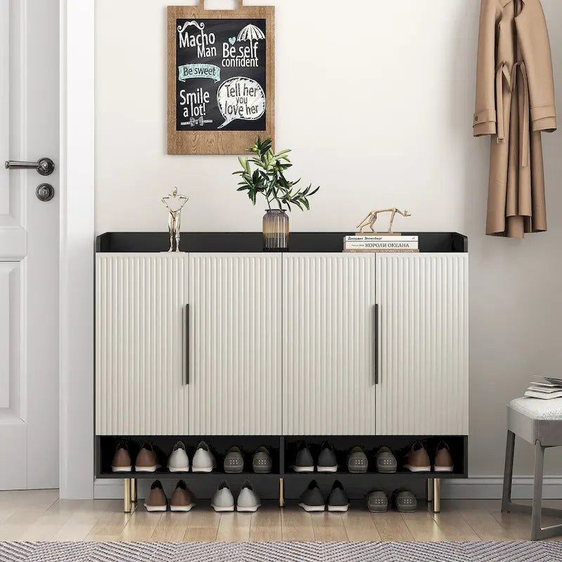 Shoe Cabinet with 4 Doors Large Modern Shoe Storage Organizer Cabinet with Adjustable Shelves for Entryway Shoe Rack Cabinet