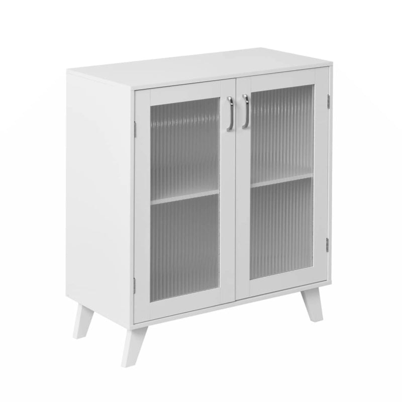 Modern Bathroom Storage Cabinet with 2 Glass Doors - Black and Rustic Brown