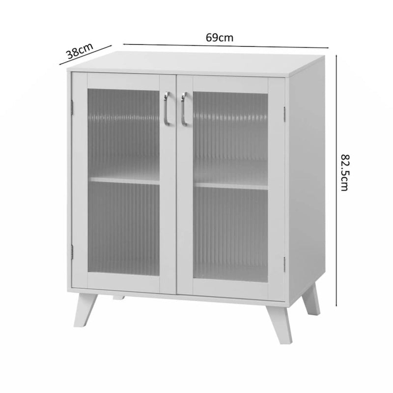 Modern Bathroom Storage Cabinet with 2 Glass Doors - Black and Rustic Brown