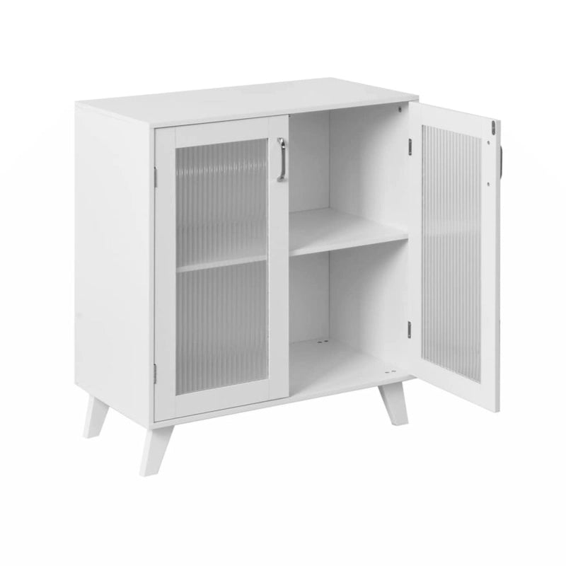 Modern Bathroom Storage Cabinet with 2 Glass Doors - Black and Rustic Brown