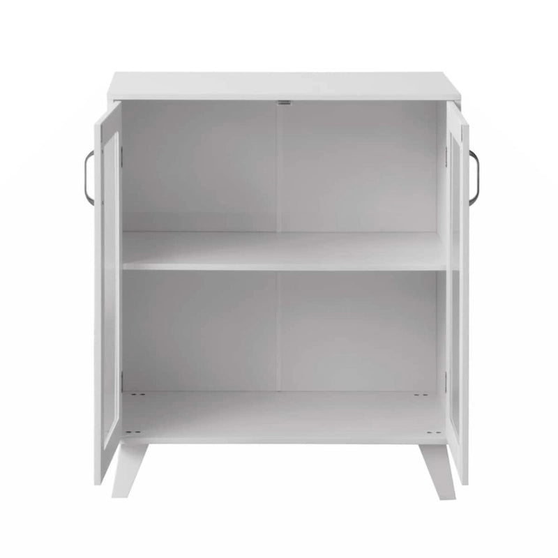 Modern Bathroom Storage Cabinet with 2 Glass Doors - Black and Rustic Brown