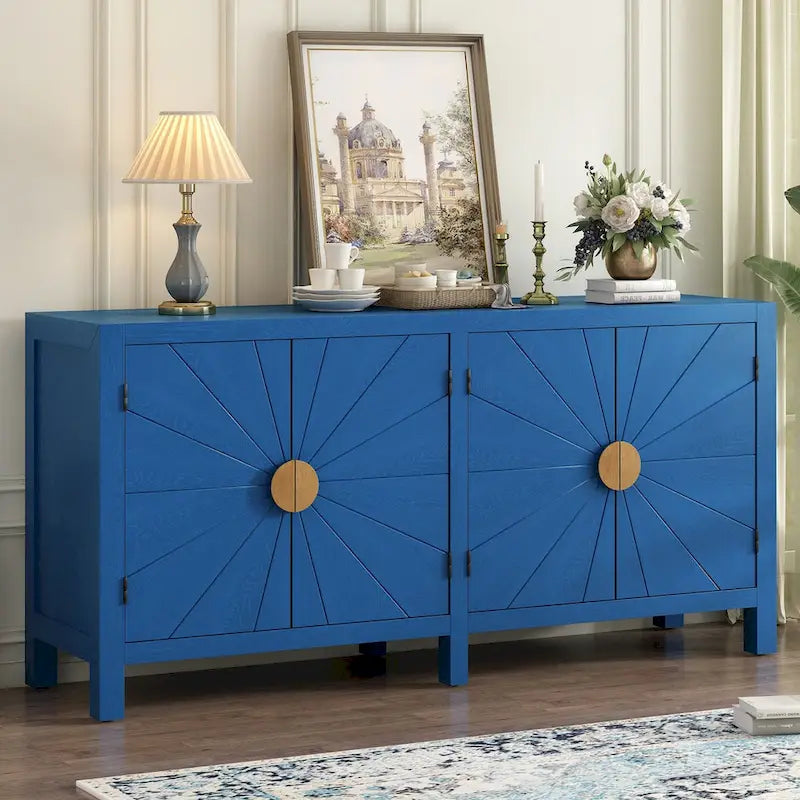 Ash Veneer Sideboard with Radiating Line Pattern Doors
