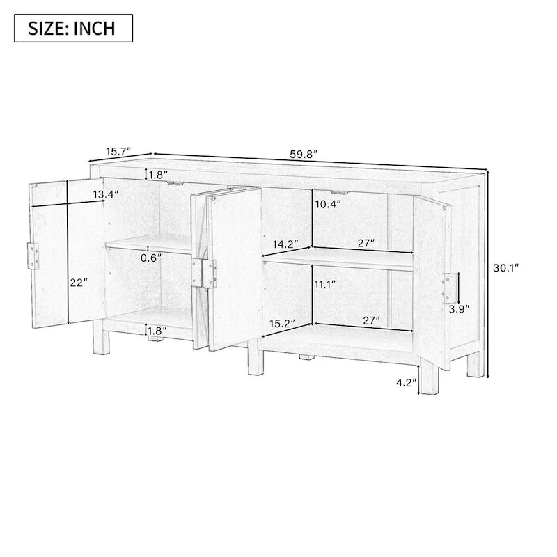 Ash Veneer Sideboard with Radiating Line Pattern Doors