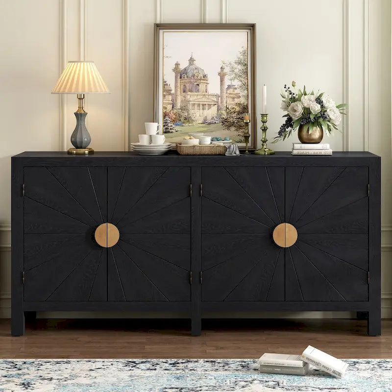 Ash Veneer Sideboard with Radiating Line Pattern Doors