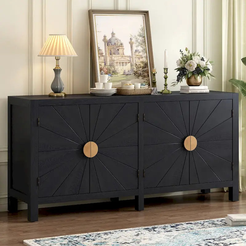 Ash Veneer Sideboard with Radiating Line Pattern Doors
