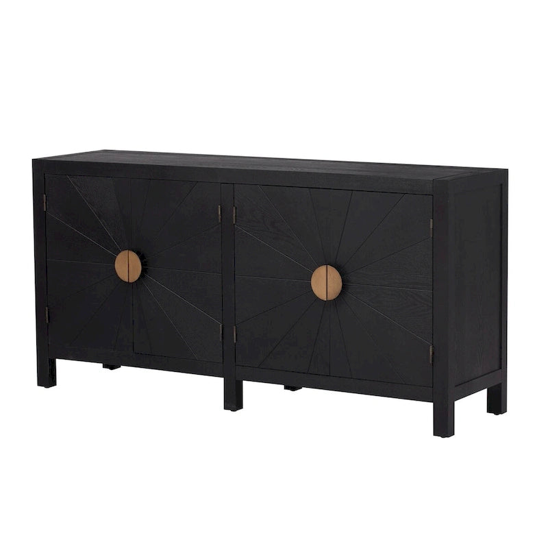 Ash Veneer Sideboard with Radiating Line Pattern Doors
