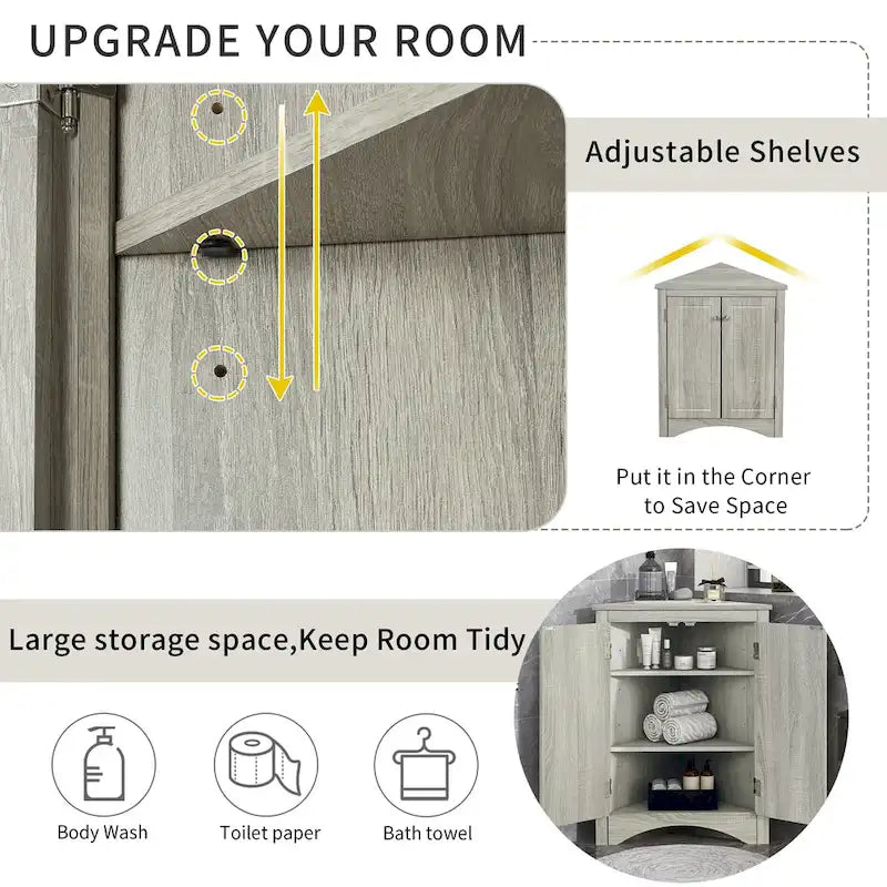Bathroom Storage Cabinet with Adjustable Shelves Freestanding Floor Cabinet - 17.2L x 17.2W x 31.5H