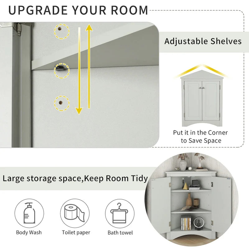 Bathroom Storage Cabinet with Adjustable Shelves Freestanding Floor Cabinet - 17.2L x 17.2W x 31.5H