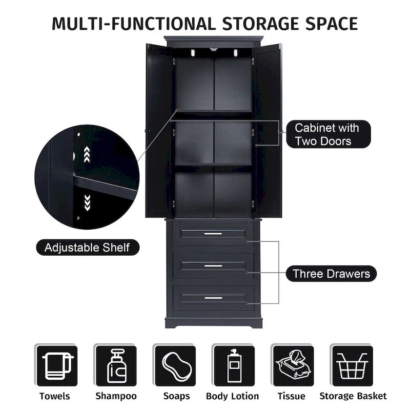 Tall Storage Cabinet with Three Drawers for Bathroom/Office