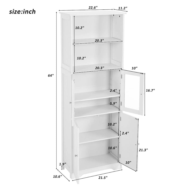 Tall Storage Cabinet with Shelves and Doors, MDF Board
