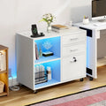 3 Drawers Mobile LED Light Filing Cabinet with Charging Station Fit for A4/Letter Size