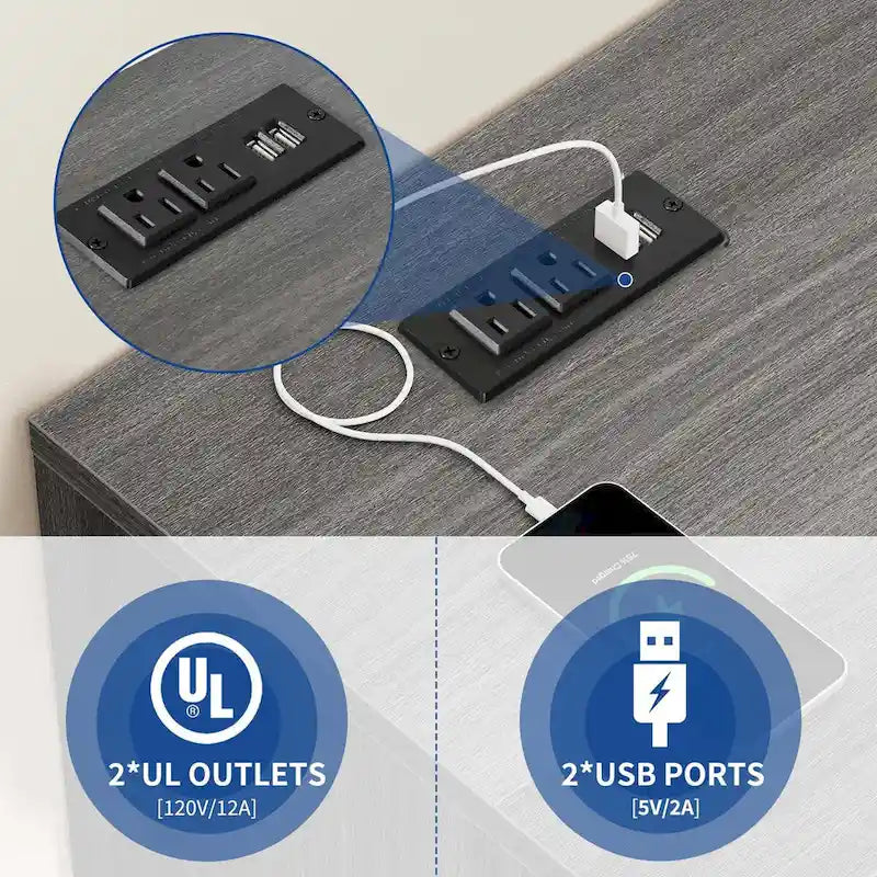 3 Drawers Mobile LED Light Filing Cabinet with Charging Station Fit for A4/Letter Size