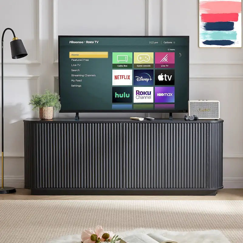 Sideboard Storage Cabinet TV Stand with wave pattern Buffet Cabinet Wooden Vertical Striped Cabinet