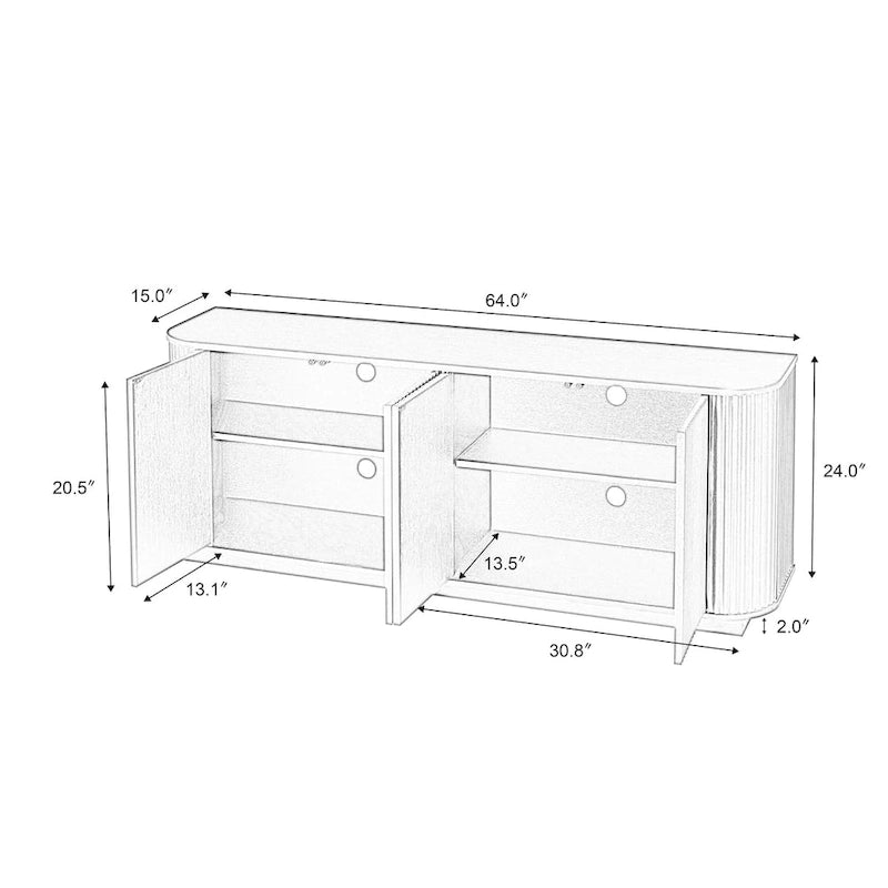 Sideboard Storage Cabinet TV Stand with wave pattern Buffet Cabinet Wooden Vertical Striped Cabinet