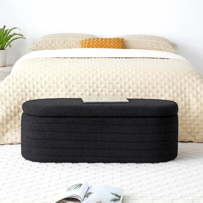 Modern End of Bed Storage Bench - Sherpa Fabric