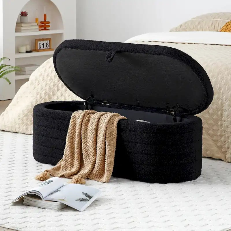 Modern End of Bed Storage Bench - Sherpa Fabric