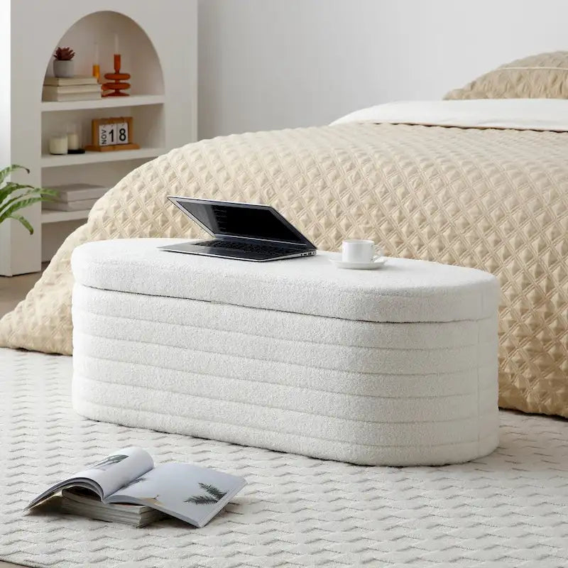 Modern End of Bed Storage Bench - Sherpa Fabric