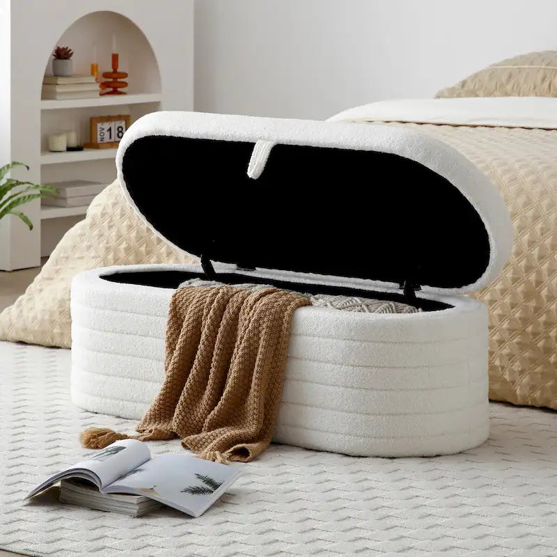 Modern End of Bed Storage Bench - Sherpa Fabric