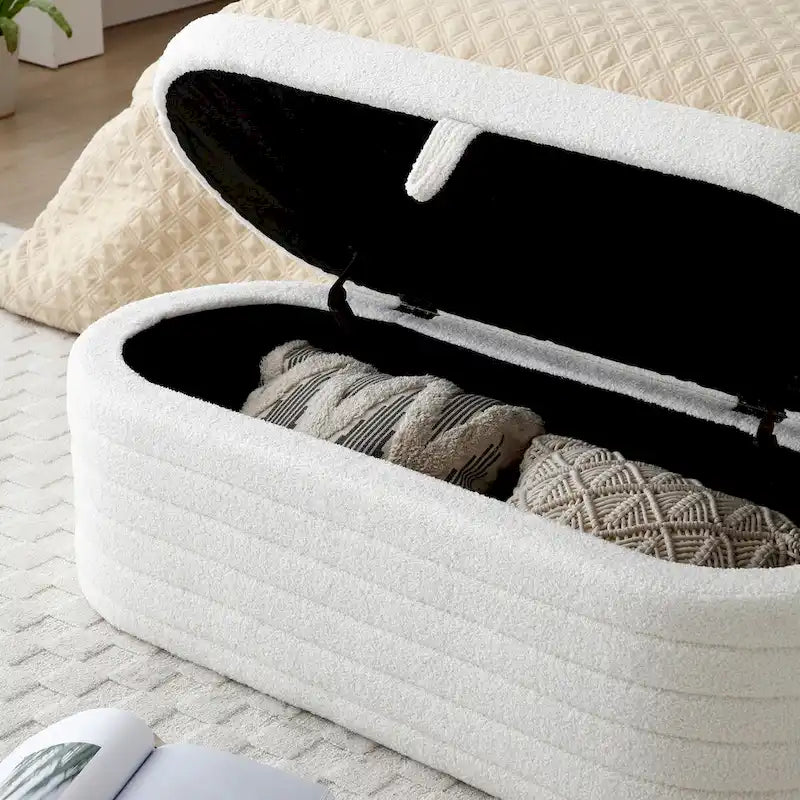 Modern End of Bed Storage Bench - Sherpa Fabric