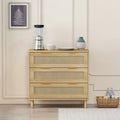 Oak Rattan 3-Drawer Storage Cabinet for Bedroom, Living Room, and Hallways