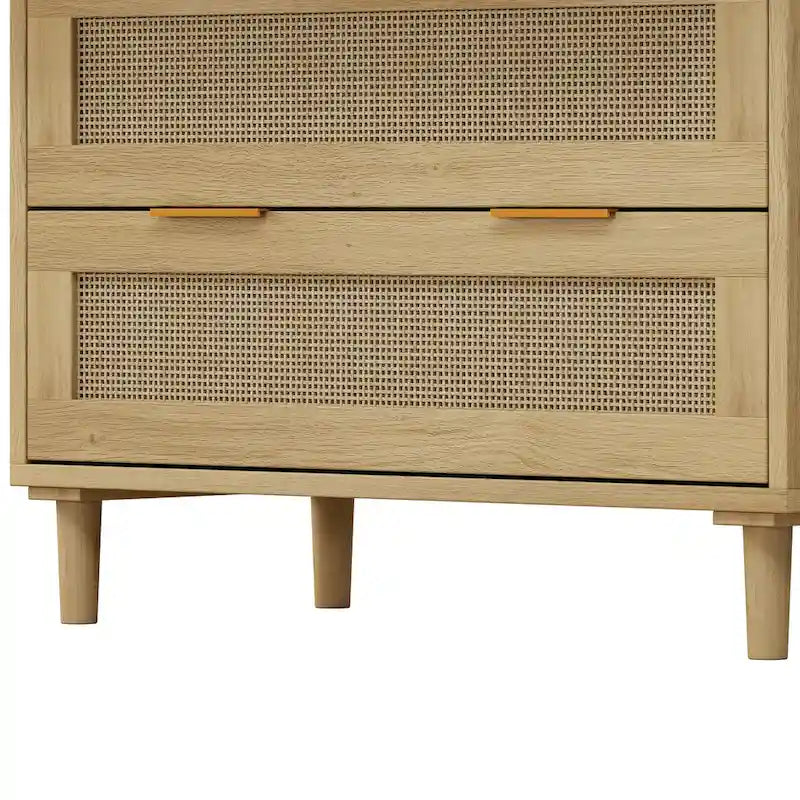 Oak Rattan 3-Drawer Storage Cabinet for Bedroom, Living Room, and Hallways