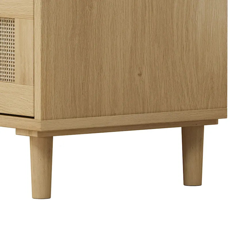 Oak Rattan 3-Drawer Storage Cabinet for Bedroom, Living Room, and Hallways